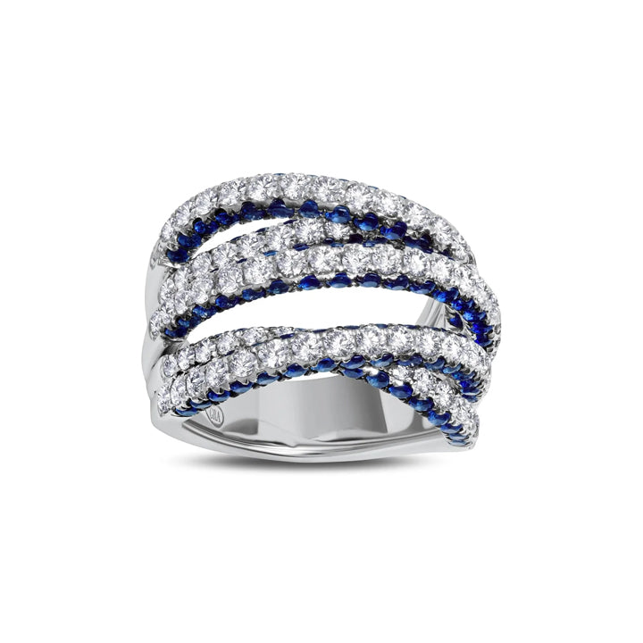 Graziela 18K White Gold Sapphire & Diamond 3 Sided Entanglement Stunner Ring