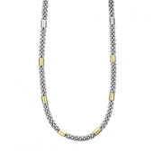 Smooth stations of 18K gold and sterling silver surrounded by Caviar beading. Finished with a signature lobster clasp.Sterling Silver & 18K GoldSignature Lobster ClaspDimensions 6mm x 8mmRope Width 5mmSTYLE #: 04-81118