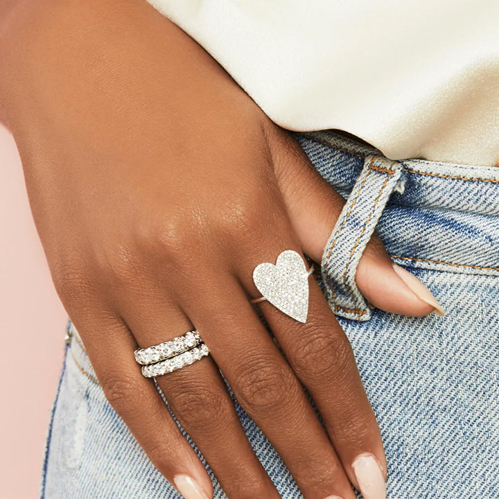 14K White Gold 0.56ctw Diamond Pave Heart Ring - SC55009104