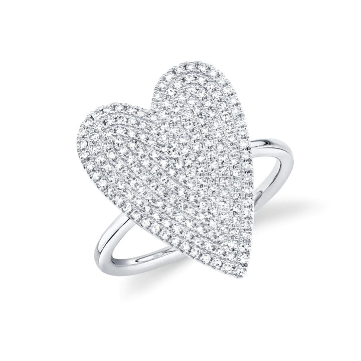 14K White Gold 0.56ctw Diamond Pave Heart Ring - SC55009104
