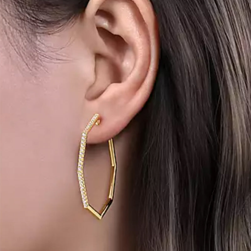 Gabriel & Co. 14K Yellow Gold 40mm Diamond Octagonal Hoop Earrings- EG14516Y45JJ