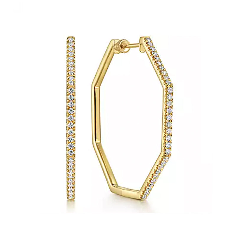Gabriel & Co. 14K Yellow Gold 40mm Diamond Octagonal Hoop Earrings- EG14516Y45JJ