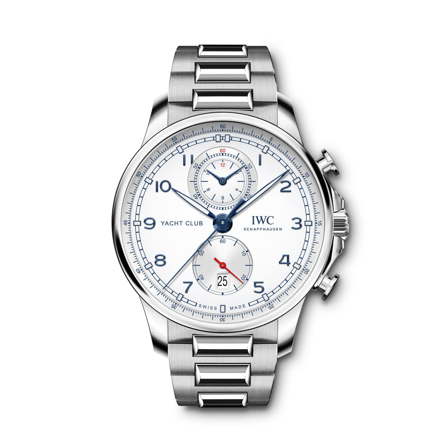 As a nautical sports watch, the Portugieser Yacht Club Chronograph combines timeless elegance with ruggedness and a 6 bar water-resistance. These characteristics make it an extremely versatile timepiece that exudes a beautiful figure both on water and on land. The filigree bezel and flat case ring lend the case with its 44-millimetre diameter expressly elegant proportions. The dial of this sporty chronograph impresses with typical Portugieser design features such as the characteristic minute sca