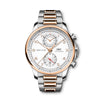 As a nautical sports watch, the Portugieser Yacht Club Chronograph combines timeless elegance with ruggedness and a 6 bar water-resistance. These characteristics make it an extremely versatile timepiece that exudes a beautiful figure both on water and on land. The filigree bezel and flat case ring lend the 44-millimetre stainless-steel case with golden accents expressly elegant proportions. The dial of this sporty chronograph impresses with typical Portugieser design features such as the charact
