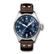 The 46-millimetre Big Pilot's Watch Edition Le Petit Prince features the characteristic blue dial which has become the signature trademark of IWC's special editions in tribute of Antoine de Saint-Exuprys most famous literary work. The watch is powered by the IWC-manufactured 52110-calibre movement. It features an efficient Pellaton automatic winding system with parts made from black or white ceramic. With the help of two barrels, it builds up a reserve of 7 days. The display at 3 o'clock provide