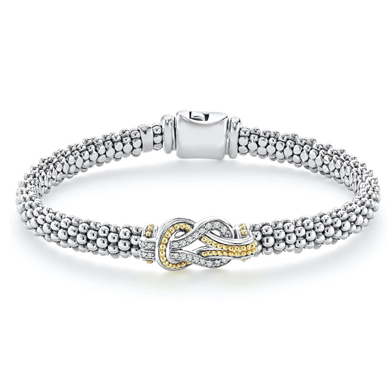 Lagos 6mm Two Tone Knot Diamond Caviar Bracelet- 05-81076-007