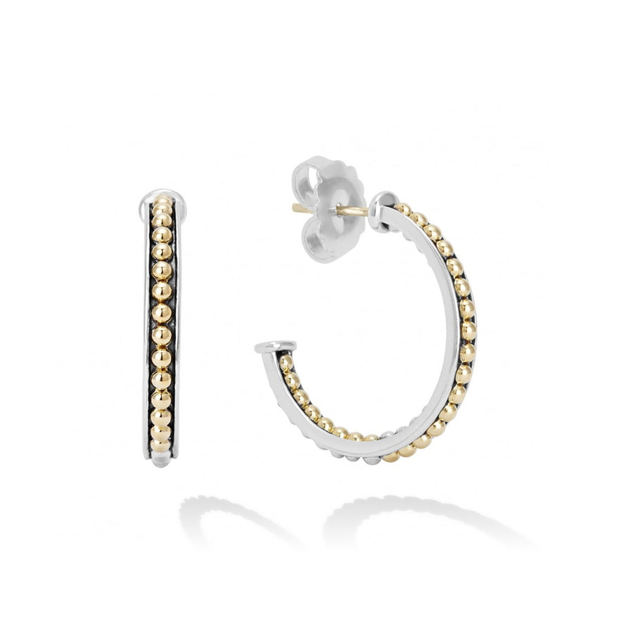 Hoop earrings with 18K gold and sterling silver Caviar beading. Finished with 14k gold post backing.- Sterling Silver & 18K Gold- 14K Gold Post- Diameter 35mm- Width 3mm- STYLE #: 01-81154-35