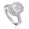 Christopher Designs engagement ring with L'Amour Crisscut 2.11CT GVVS2 diamond center surrounded by round diamonds GSI11.03cttw. diamonds in 18k white gold.