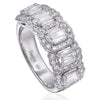 Christopher Designs anniversary band with 5 L'Amour Crisscut prong set diamonds 2.16cttw, surrounded by pave set round diamonds 0.50cttw. Band features 5 stone halo design with diamonds going half way down the shank set in 18K white gold.