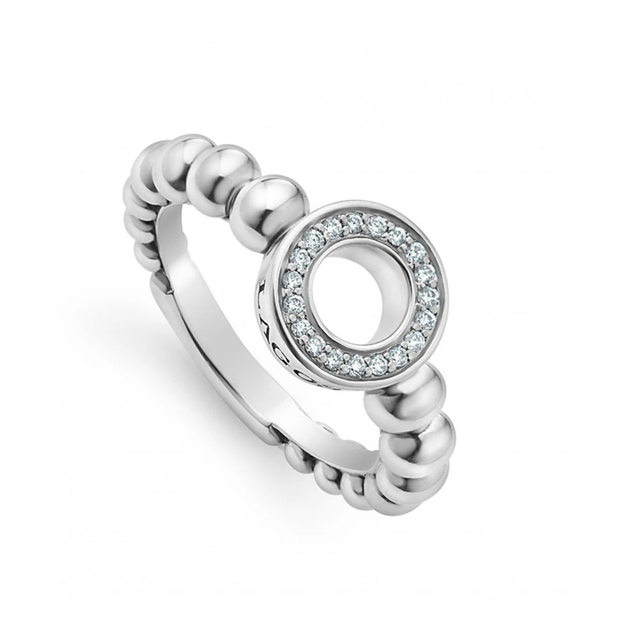 Caviar beading frames a perfectly formed diamond circle. The exterior of the circle details the LAGOS logo.Sterling Silver0.11 CaratDimensions 10mm x 4mmStyle #: 02-80721-DD7