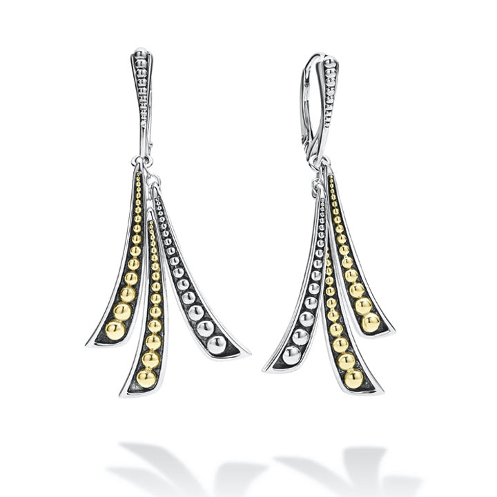 Lagos Signature Caviar Two Tone Three Station Caviar Drop Earrings - 01-81723-00