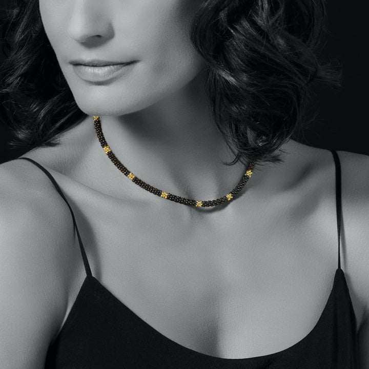 Lagos Black Caviar 5mm Gold Small Station Ceramic Beaded Necklace - 04-10443-CB18