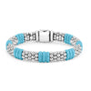 Caviar beading in sterling silver with smooth blue ceramic form this signature bracelet. Finished with a sterling silver box clasp.- Sterling Silver- Double Button Box Clasp- Width 9mm- STYLE #: 05-81379