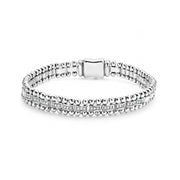 Diamonds framed by sterling silver Caviar beading on this link bracelet. Finished with a signature box clasp detailing the LAGOS crest. LAGOS diamonds are the highest quality natural stones.- Sterling Silver- 0.19 Carat- Width 7mm- STYLE #: 05-81241-DDM