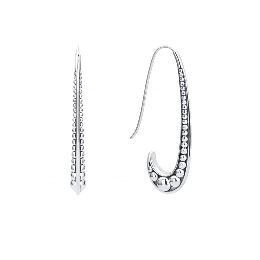 Caviar beaded sterling silver drop earrings. Finished with French wire backs.- Sterling Silver- French Wire- Dimensions 47mm x 5mm- STYLE #: 01-81819-00
