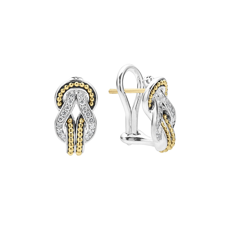 Lagos Newport Large Two Tone Knot Diamond Omega Clip Earrings- 01-81930-DD
