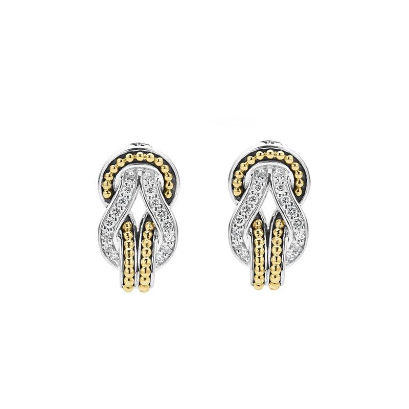 Lagos Newport Large Two Tone Knot Diamond Omega Clip Earrings- 01-81930-DD