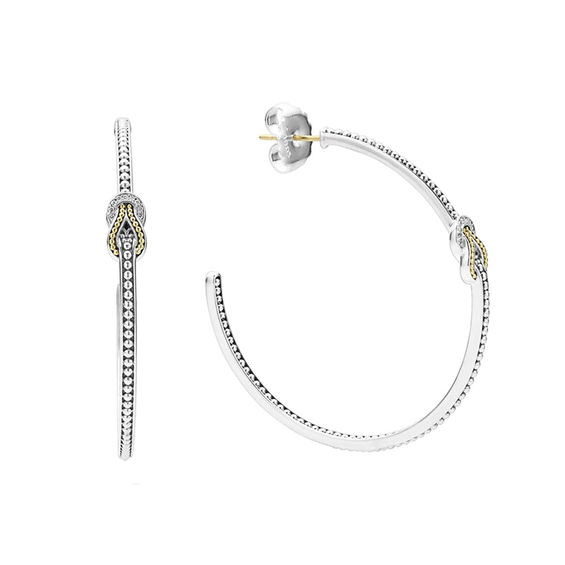 Lagos Newport Two Tone Knot Diamond Hoop Earrings- 01-81938-DD