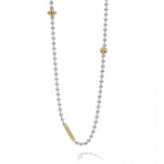 Sterling silver Caviar beaded necklace with Caviar beading and fluting in 18K gold. Finished with a signature lobster clasp that adjusts from 16 to 18 inches.- Sterling Silver & 18K Gold- Signature Lobster Clasp- 16 to 18 Inch 2.5mm Ball Chain- STYLE #: 04-80865-ML