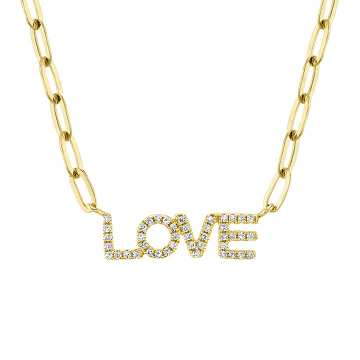 14K Yellow Gold Diamond Love Script Pendant Paperclip Link Necklace - SC55023173