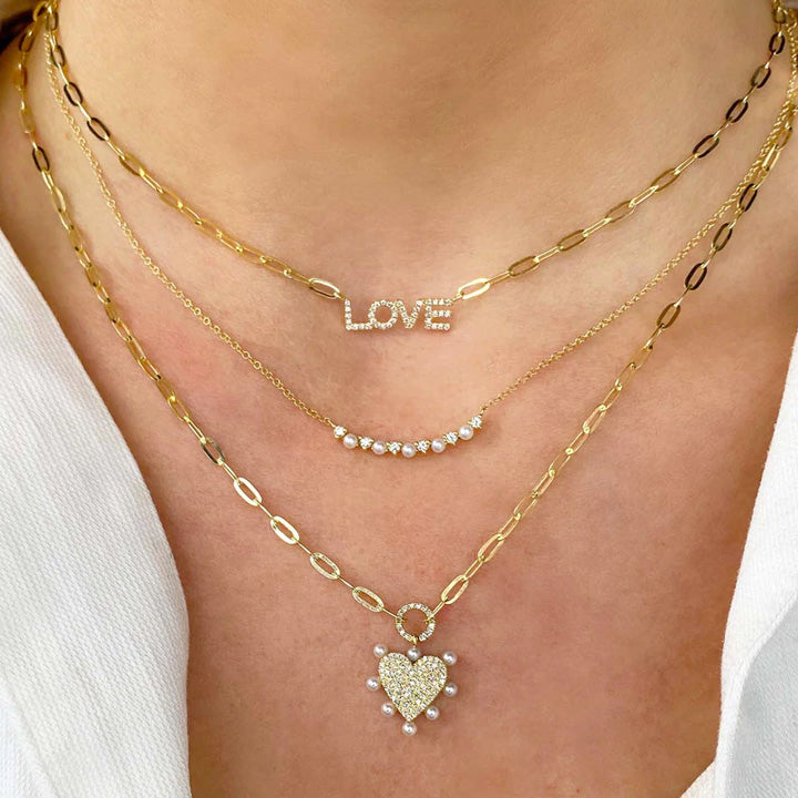 14K Yellow Gold Diamond Love Paperclip Link Necklace - SC55023173