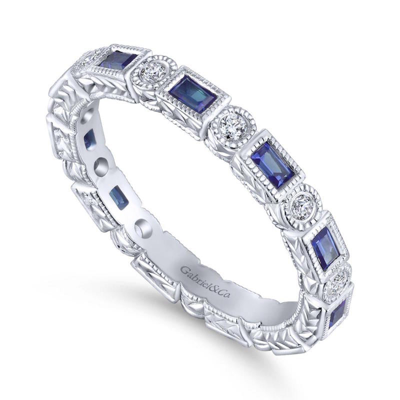 Gabriel & Co 14k White Gold Stackable Diamond and Sapphire Eternity Ring- LR4380E-6W45SA