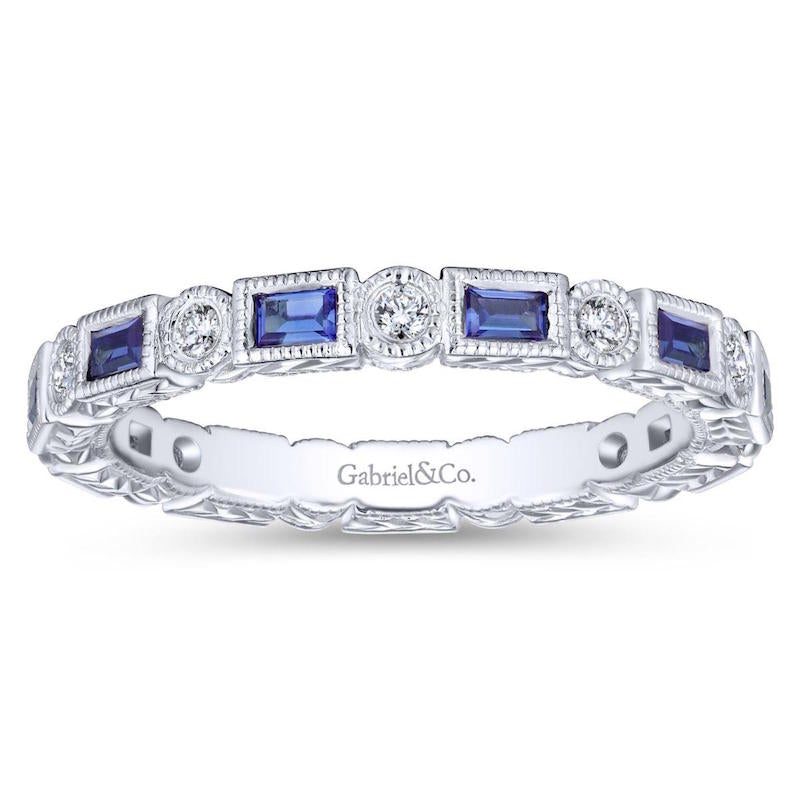 Gabriel & Co 14k White Gold Stackable Diamond and Sapphire Eternity Ring- LR4380E-6W45SA