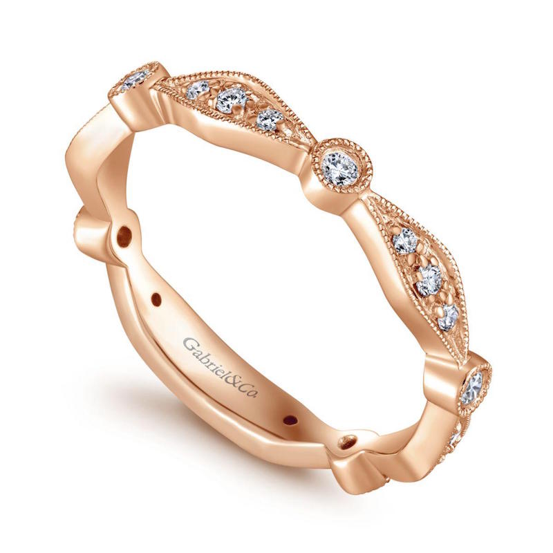 Gabriel & Co 14k Rose Gold Elongated Marquise and Round Stackable Diamond Band- LR4749K45JJ