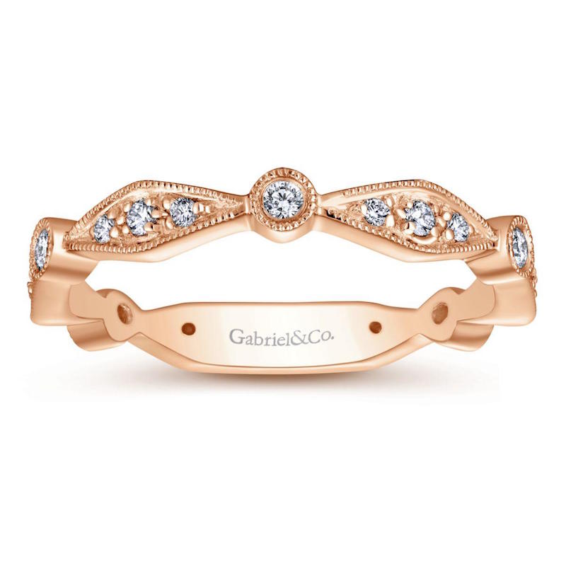 Gabriel & Co 14k Rose Gold Elongated Marquise and Round Stackable Diamond Band- LR4749K45JJ