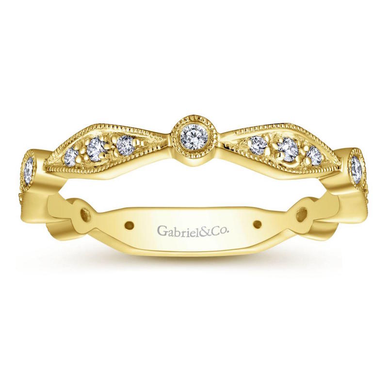 Gabriel & Co 14k Yellow Gold Elongated Marquise and Round Stackable Diamond Ring
