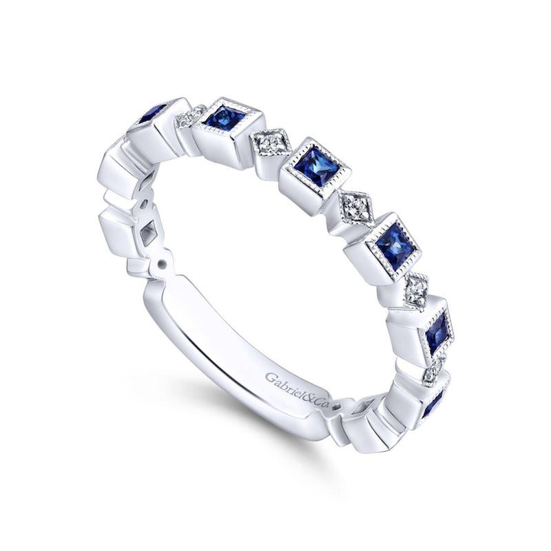 Gabriel & Co 14k White Gold Stackable Diamond and Gemstone Ring- LR4912W45SA
