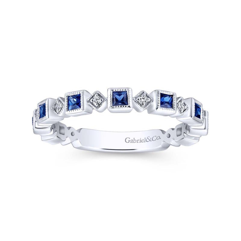Gabriel & Co 14k White Gold Stackable Diamond and Gemstone Ring- LR4912W45SA