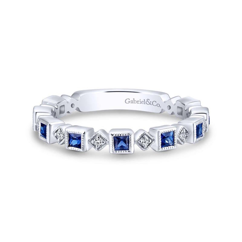 14k White Gold Diamond & Sapphire Ladies Ring
