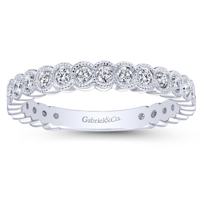 Gabriel & Co 14k White Gold Round Bezel Stackable Diamond Band- LR5139W45JJ