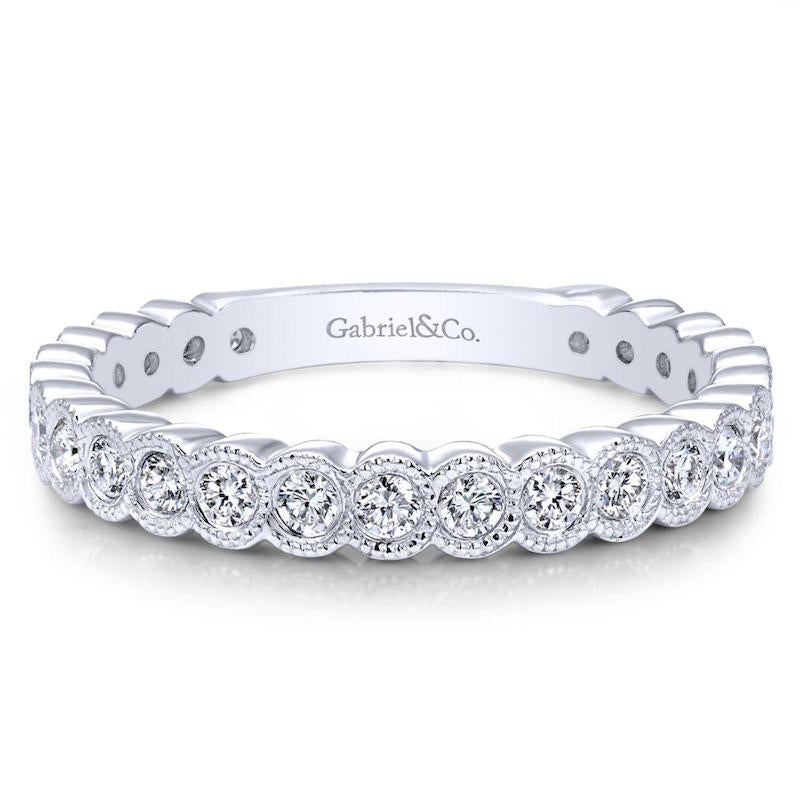Gabriel & Co 14k White Gold Round Bezel Stackable Diamond Band