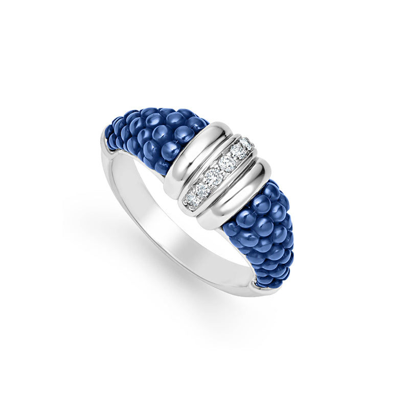 Lagos Blue Ultramarine Caviar Ceramic Diamond Stacking Ring - 02-80640-CL6
