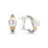 Freshwater cultured pearl earrings with Caviar beading in 18K gold and sterling silver. Finished with 14k gold post and omega backing.- Sterling Silver & 18K Gold- Omega Clip and Post- Dimensions 18mm x 9mm- Pearl measures 9mm- STYLE #: 01-81547-M