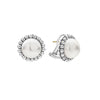 Classic freshwater cultured pearl earrings framed by flutes of sterling silver. Just the right touch for every day. Finished with 14k gold posts and omega backing.- Sterling Silver- Omega Clip and Post- Diameter 17mm- Pearl measures 12mm- STYLE #: 01-81051-00