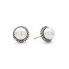 Classic pearl stud earrings set in sterling silver Caviar beading. Just the right touch for every day. Finished with 14k gold post backing.- Sterling Silver- 14K Gold Post- Diameter 12mm- Pearl measures 8mm- STYLE #: 01-80848-M