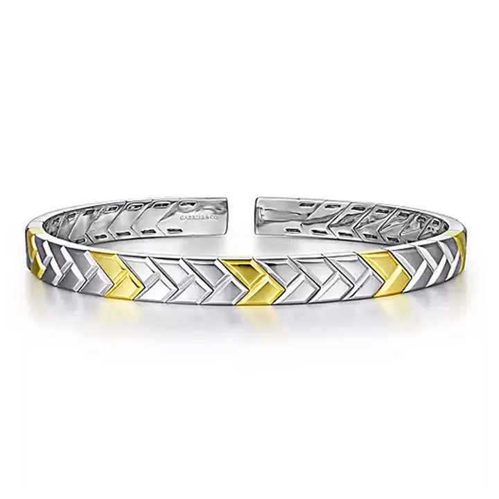 Gabriel & Co Men's  Sterling Silver and 14K Yellow Gold Open Herringbone Bracelet - BGM4512-72MZJJJ