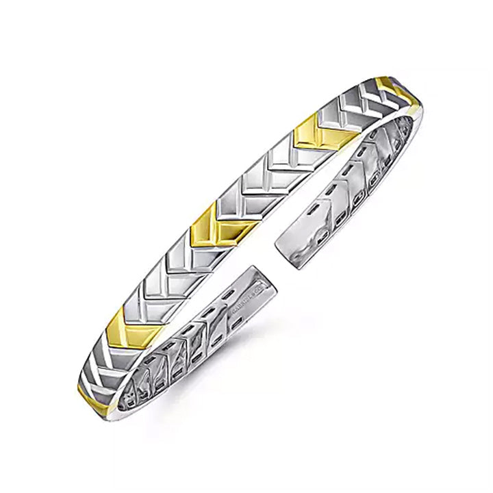 Gabriel & Co Men's  Sterling Silver and 14K Yellow Gold Open Herringbone Bracelet - BGM4512-72MZJJJ
