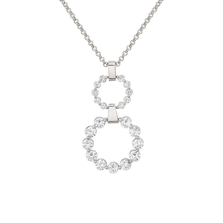 14K White Gold 2.17ctw Diamond Two Ring Cloud Drop Pendant Necklace- P386-S
