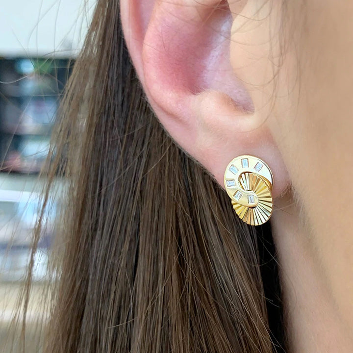 Phillips House 14K Yellow Gold Mini Baguette Diamond Aura Interlocking Stud Earrings - E0915DY