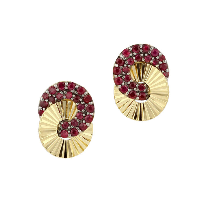 Phillips House 14K Yellow Gold Ruby Mini Aura Interlocking Stud Earrings - E0908RUY
