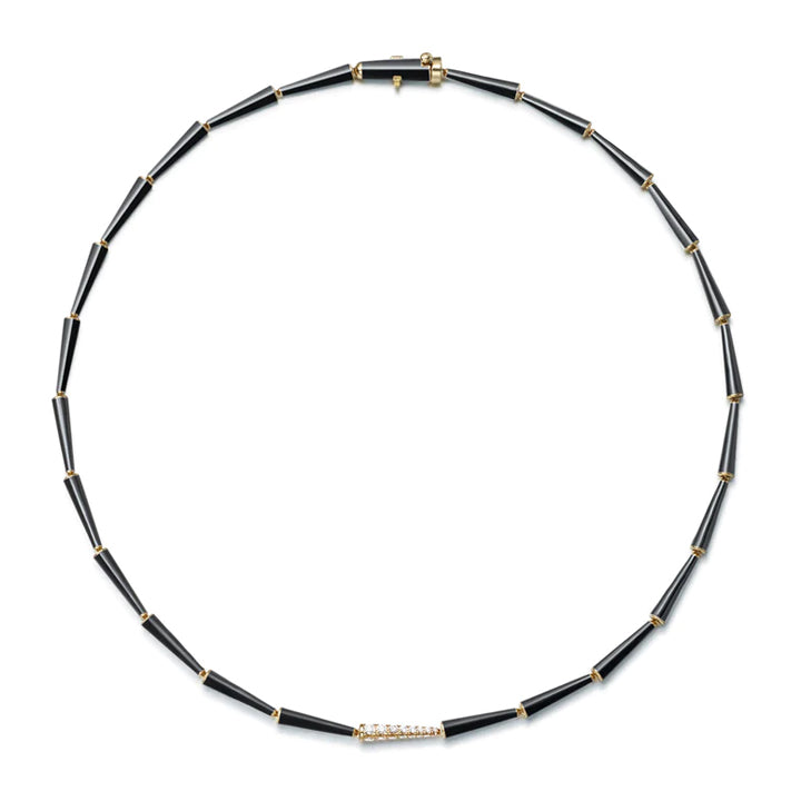 Melissa Kaye 18K Gold Lola Black Enamel Linked Necklace