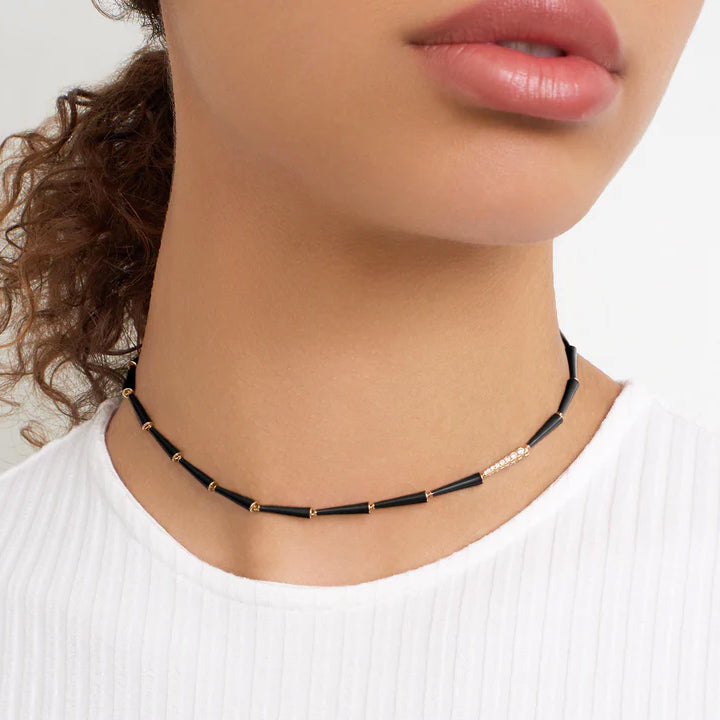 Melissa Kaye 18K Gold Lola Black Enamel Linked Necklace