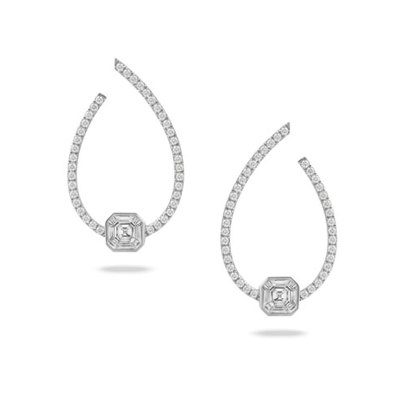 Doves 18k White Gold Invisible Set Diamond Hoop Earrings- E9593