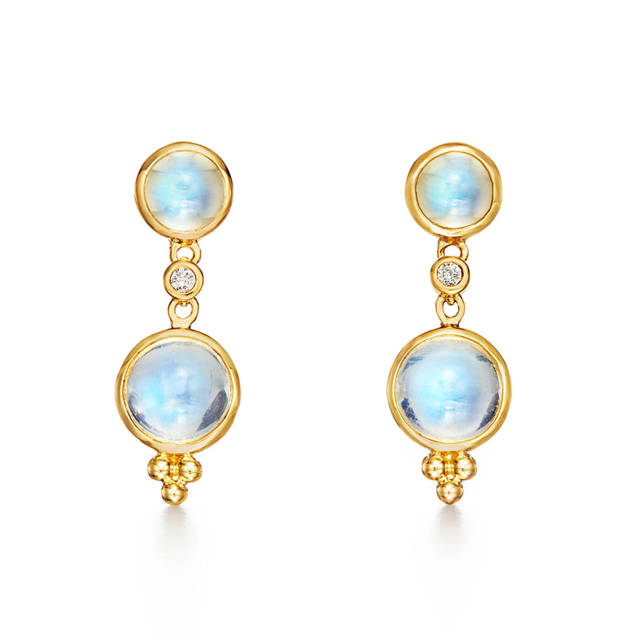 Once thought to be moonlight captured magically in solid form, Royal Blue Moonstone has its own inner glow. The 18K Moon Drop Earrings feature our signature stone in an elegant shape that is classic and timeless. One of Temple St. Clairs best sellers!18K Gold6.40cts of Blue Moonstone0.07cts of Diamonds