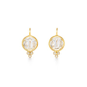Two happy rock crystal moonfaces smile in a halo made of 18 karat gold. Featuring a trio of diamonds, the 18K Moonface Earrings are out of this world. One of Temple St. Clairs best sellers!18K GoldHinge BackNatural Rock Crystal0.09cts of Diamonds