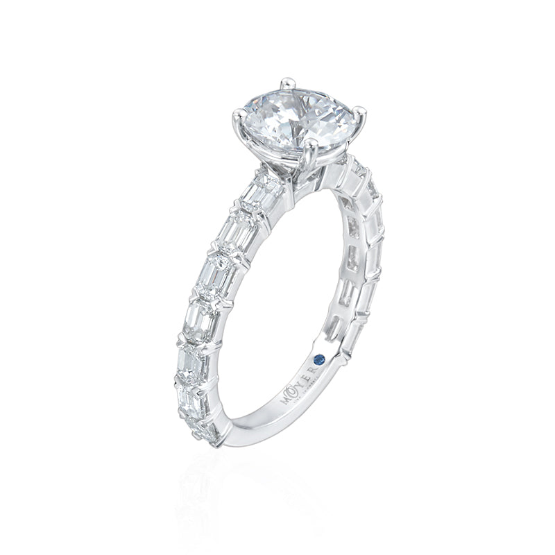 Moyer Collection 18K White Gold 1.22ctw Round Brilliant Cut & Emerald Diamond Shank Engagement Ring